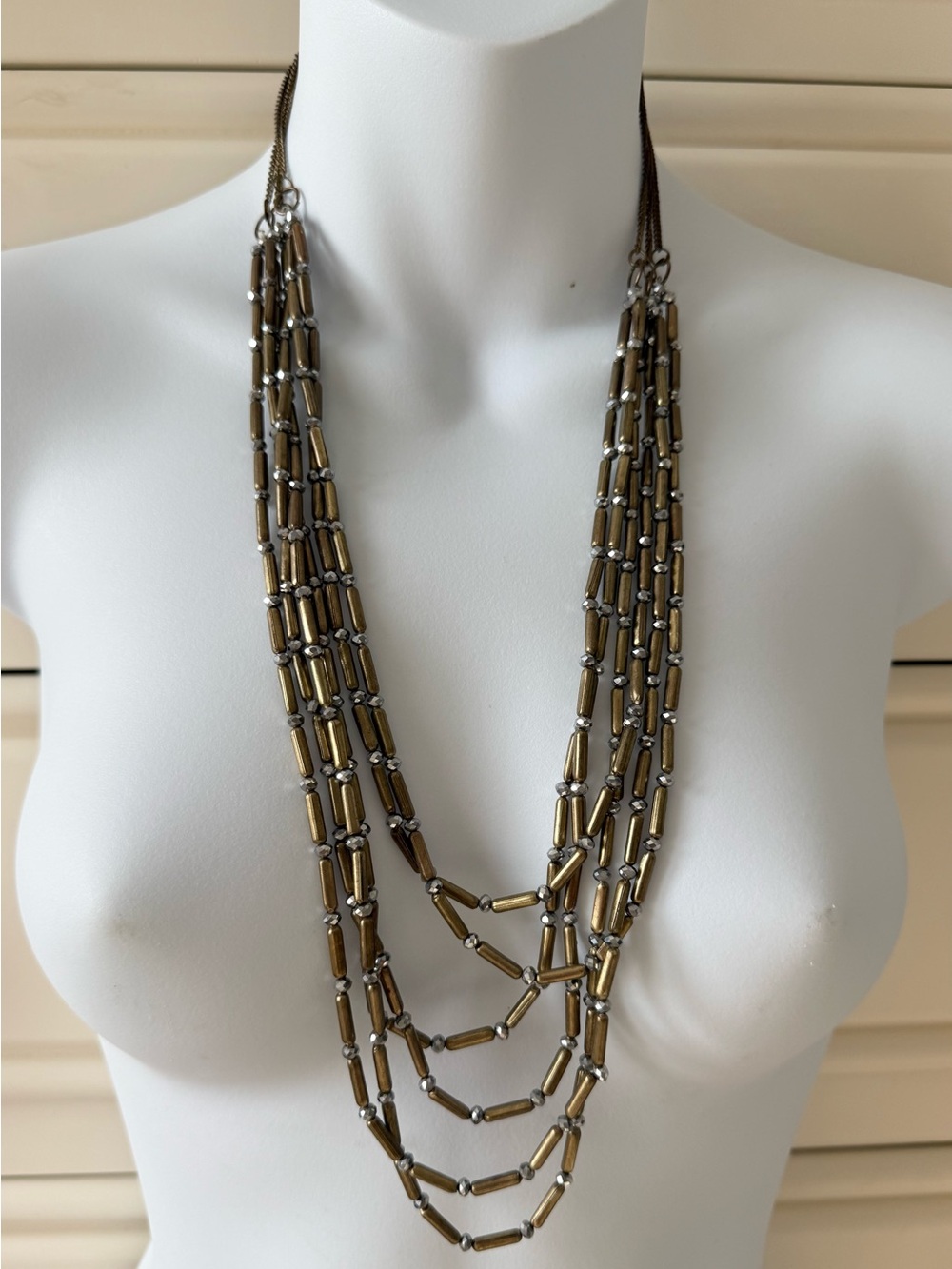 Layered Metallic Bronze Bead Multi-Strand Necklace - Women Jewelry